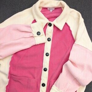 Petal Dew Colorblock Pink Shacket Fleece Jacket Button Women's Small Princess